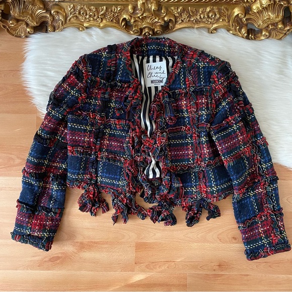 Moschino Plaid Wool Fringe Jacket - Picture 4 of 16